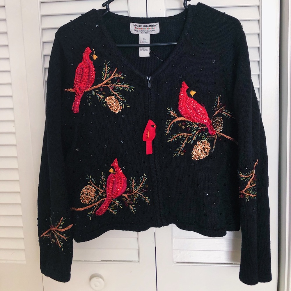 Ugly Christmas Sweater - Black with Cardinals